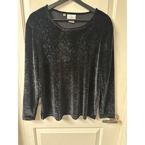 Vintage Hot Cotton Velvet Black Long Sleeve Top Sz Medium Made In USA